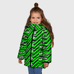 Куртка зимняя для девочки Чёрно-зелёный линейный узор киберпанк, цвет: 3D-черный — фото 2