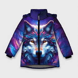 Куртка зимняя для девочки Волк и звезды, цвет: 3D-светло-серый