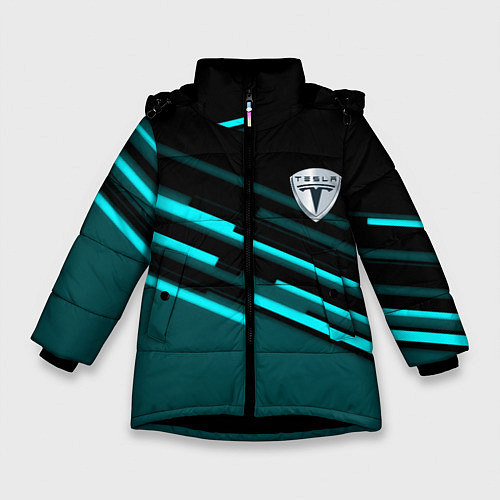 Зимняя куртка для девочки Tesla sport geometry car / 3D-Черный – фото 1