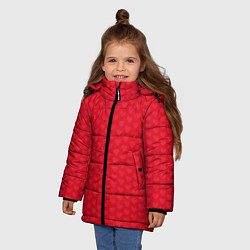 Куртка зимняя для девочки Красные сердечки на красном фоне, цвет: 3D-красный — фото 2
