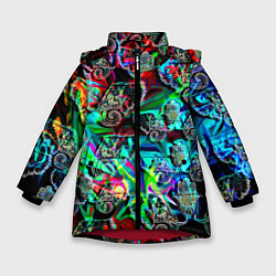 Куртка зимняя для девочки Слоники в орнаменте, цвет: 3D-красный