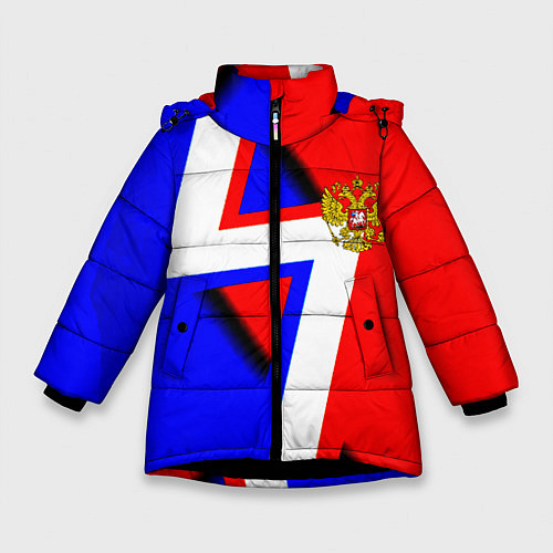 Зимняя куртка для девочки Герб России спортивный стиль / 3D-Черный – фото 1