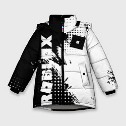 Зимняя куртка для девочки Роблокс - черно-белая абстракция