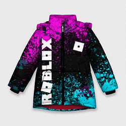 Куртка зимняя для девочки Роблокс - неоновые брызги, цвет: 3D-красный