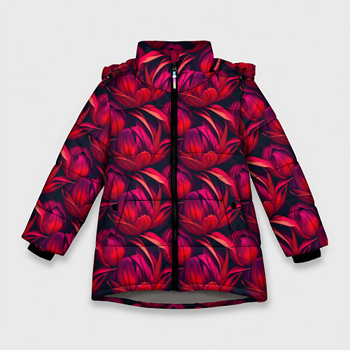 Зимняя куртка для девочки Прекрасные цветы к празднику / 3D-Светло-серый – фото 1