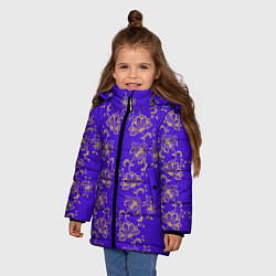 Куртка зимняя для девочки Контурные цветы на фиолетовом фоне, цвет: 3D-черный — фото 2