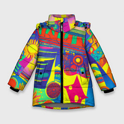 Куртка зимняя для девочки Яркая графическая абстракция, цвет: 3D-светло-серый