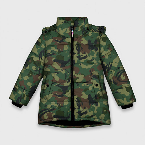 Зимняя куртка для девочки Камуфляж Woodland классический / 3D-Черный – фото 1