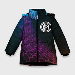 Куртка зимняя для девочки Inter футбольная сетка, цвет: 3D-черный