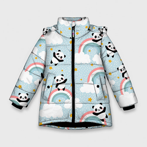 Зимняя куртка для девочки Панда на радуге / 3D-Черный – фото 1