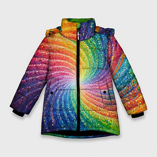 Зимняя куртка для девочки Радужные узоры яркие / 3D-Черный – фото 1