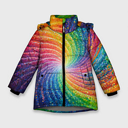 Куртка зимняя для девочки Радужные узоры яркие, цвет: 3D-светло-серый