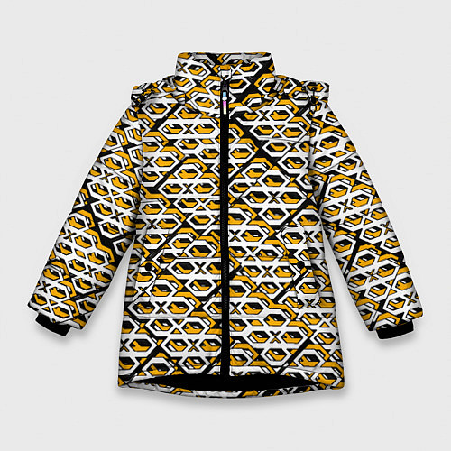 Зимняя куртка для девочки Жёлто-белый узор на чёрном фоне / 3D-Черный – фото 1