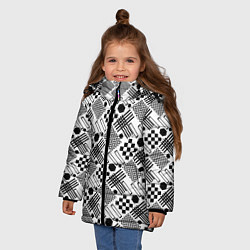 Куртка зимняя для девочки Современный черно белый геометрический узор, цвет: 3D-красный — фото 2