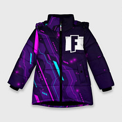 Куртка зимняя для девочки Fortnite neon gaming, цвет: 3D-черный