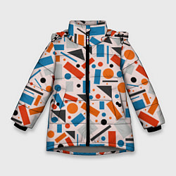 Куртка зимняя для девочки Прямоугольники и круги, цвет: 3D-светло-серый