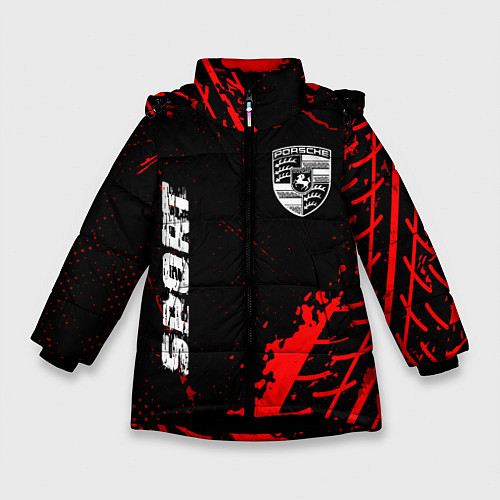 Зимняя куртка для девочки Porsche red sport tires / 3D-Черный – фото 1