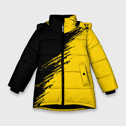 Зимняя куртка для девочки Черные штрихи на желтом фоне
