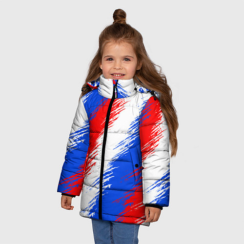 Зимняя куртка для девочки Триколор штрихи красок / 3D-Красный – фото 3