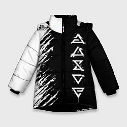 Куртка зимняя для девочки Ведьмачьи знаки с подтеками, цвет: 3D-черный