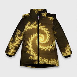 Куртка зимняя для девочки Желтая спираль фракталов, цвет: 3D-черный