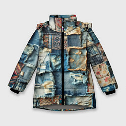 Куртка зимняя для девочки Деним пэчворк-ржавчина, цвет: 3D-светло-серый