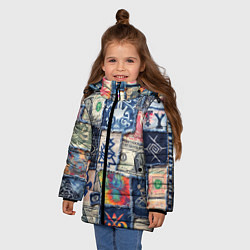 Куртка зимняя для девочки Баксы на дениме пэчворк, цвет: 3D-красный — фото 2