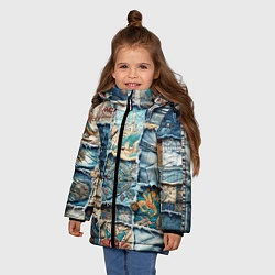 Куртка зимняя для девочки Пэчворк из Турции, цвет: 3D-светло-серый — фото 2