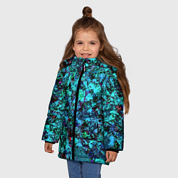 Куртка зимняя для девочки Абстракция яркий бирюзовый, цвет: 3D-черный — фото 2
