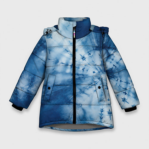 Зимняя куртка для девочки Синяя абстракция паутина / 3D-Светло-серый – фото 1