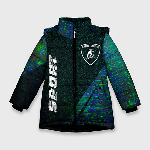 Зимняя куртка для девочки Lamborghini sport glitch blue / 3D-Черный – фото 1
