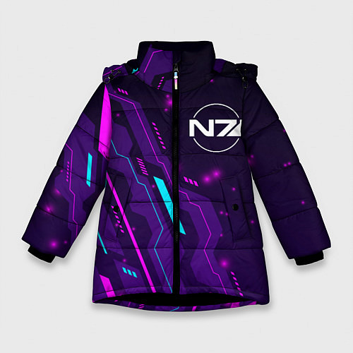 Зимняя куртка для девочки Mass Effect neon gaming / 3D-Черный – фото 1