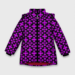 Зимняя куртка для девочки Розовые четырёхлистники на чёрном фоне