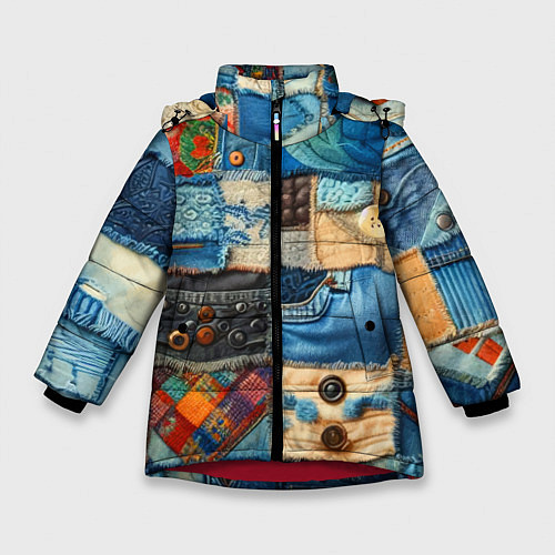 Зимняя куртка для девочки Vanguard denim patchwork - ai art / 3D-Красный – фото 1