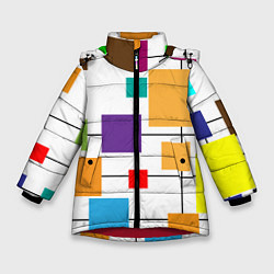 Куртка зимняя для девочки Разноцветные квадраты паттерны, цвет: 3D-красный