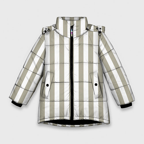 Зимняя куртка для девочки Бежевый в широкую полоску / 3D-Черный – фото 1