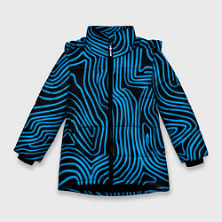 Куртка зимняя для девочки Синие линии узор, цвет: 3D-черный
