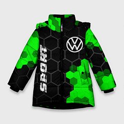 Куртка зимняя для девочки Volkswagen green sport hexagon, цвет: 3D-черный