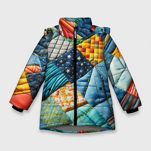 Зимняя куртка для девочки Лоскутное одеяло - пэчворк / 3D-Светло-серый – фото 1