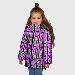 Куртка зимняя для девочки Розовые и чёрные кирпичики на чёрном фоне, цвет: 3D-черный — фото 2