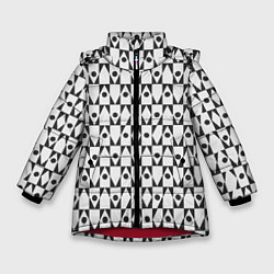 Зимняя куртка для девочки Чёрно-белые ромбы и круги на белом фоне