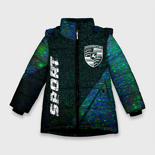 Зимняя куртка для девочки Porsche sport glitch blue / 3D-Черный – фото 1