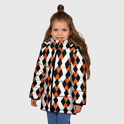 Куртка зимняя для девочки Чёрные и оранжевые ромбы на белом фоне, цвет: 3D-красный — фото 2
