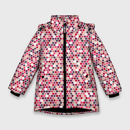 Зимняя куртка для девочки Паттерн соты розовый / 3D-Черный – фото 1