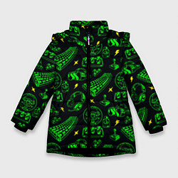 Куртка зимняя для девочки Компьютерные принадлежности, цвет: 3D-черный