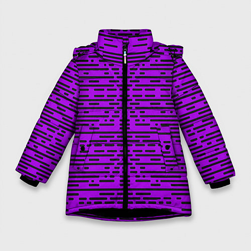 Зимняя куртка для девочки Чёрные полосы на фиолетовом фоне / 3D-Черный – фото 1