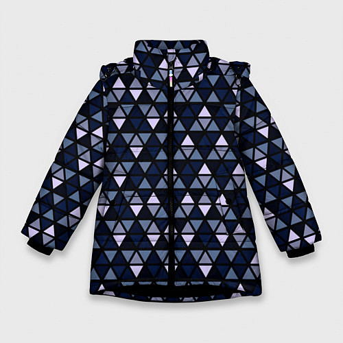 Зимняя куртка для девочки Чёрно-синий паттерн треугольники / 3D-Черный – фото 1