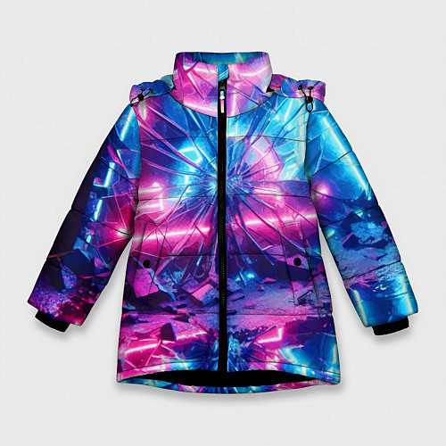 Зимняя куртка для девочки Разбитая неоновая вывеска - мегаполис / 3D-Черный – фото 1