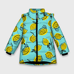 Куртка зимняя для девочки Летние лимоны - паттерн, цвет: 3D-черный