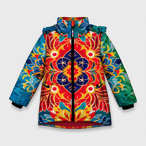 Зимняя куртка для девочки Традиционный индонезийский цветочный узор в стиле / 3D-Красный – фото 1